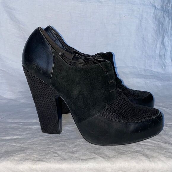WESTIES Powell Black Leather and Suede Snakeskin Vamp Oxford Pump-10 - Picture 1 of 7